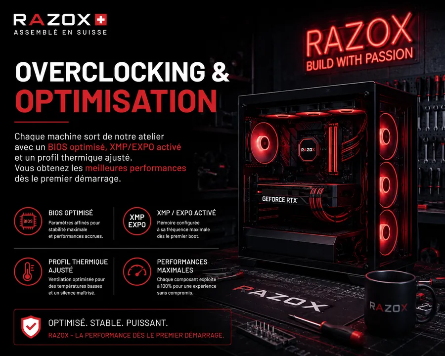 Overclocking et optimisation — BIOS optimisé, XMP/EXPO activé, profil thermique ajusté