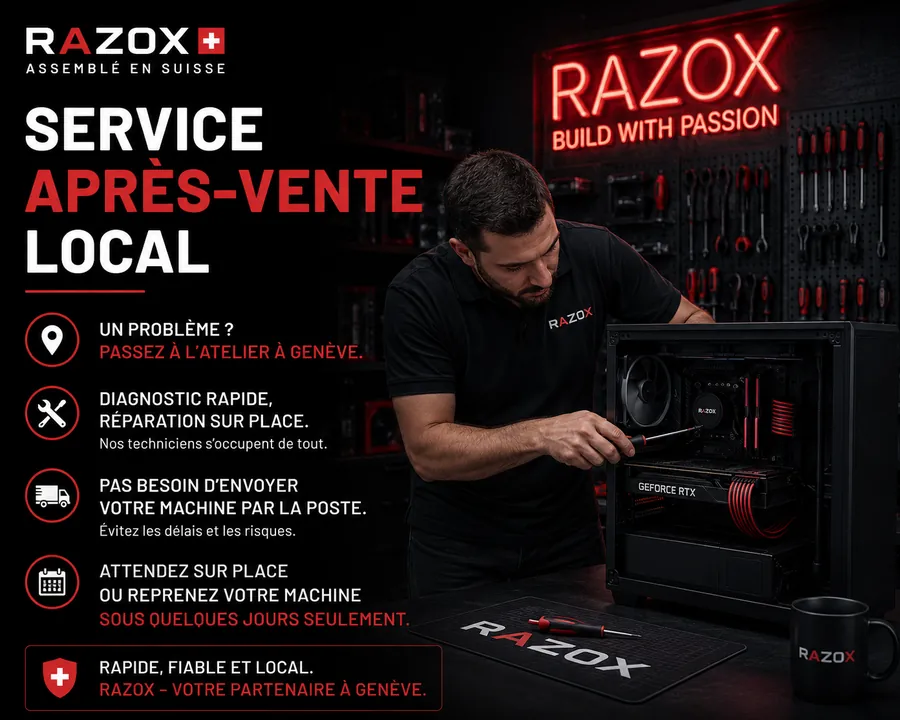 Service après-vente local — réparation PC sur place à l’atelier Razox à Genève
