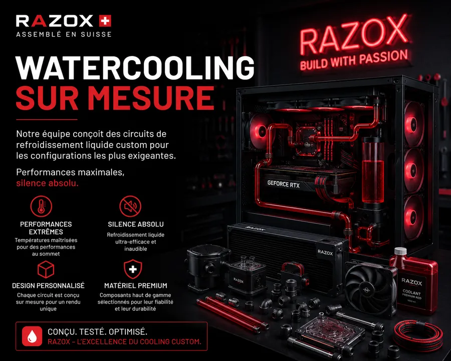Watercooling sur mesure — circuits de refroidissement liquide custom, silence absolu