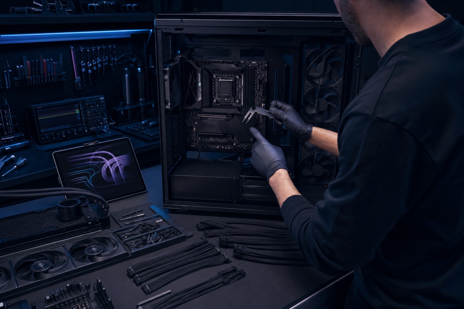 Conception de l’architecture et de l’airflow d’un PC gaming dans l’atelier Razox à Genève