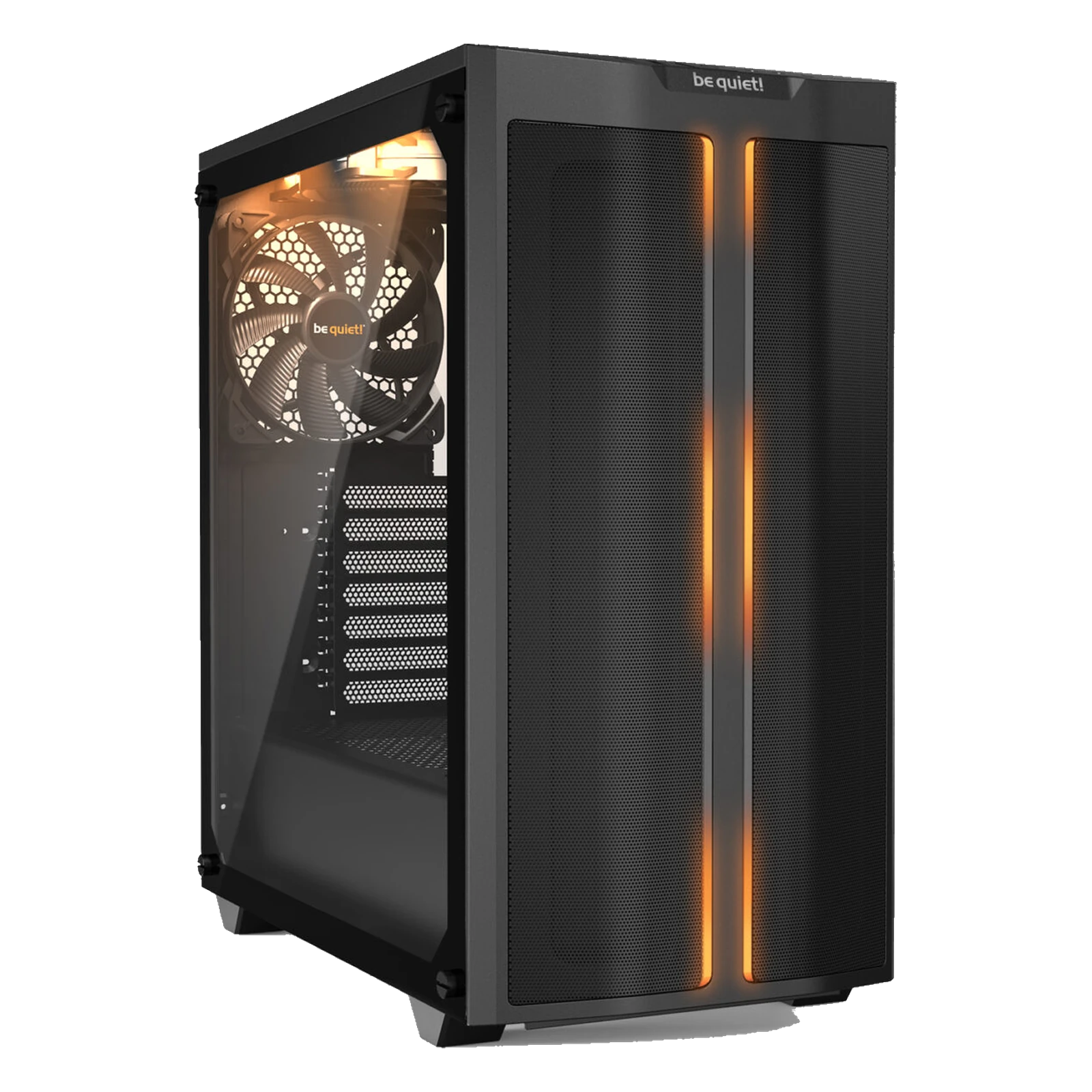 Boîtier be quiet! Pure Base 500DX noir, façade mesh et bandeaux lumineux orange