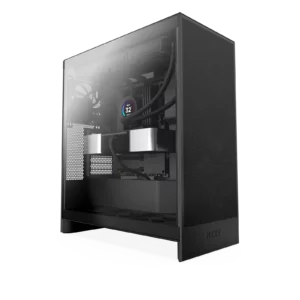 Boîtier NZXT H7 Flow noir, panneau verre trempé, watercooling et carte mère visibles