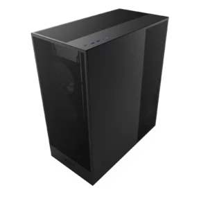 Boîtier NZXT H7 Flow noir fermé, façade mesh haute perméabilité, vue trois quarts