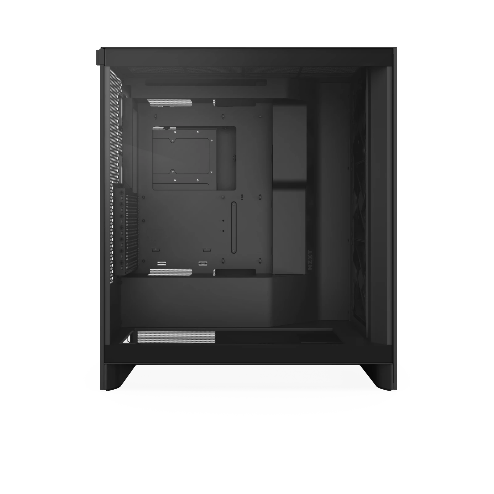 Intérieur du boîtier NZXT H7 Flow noir vide, emplacement carte mère et gestion des câbles
