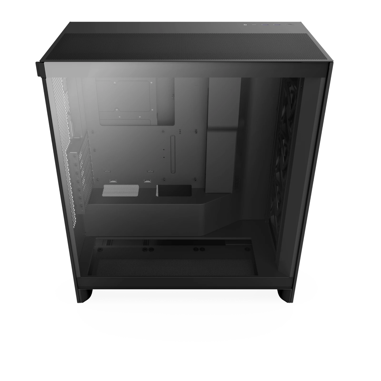 NZXT H7 Flow noir vu de face avec panneau latéral en verre trempé teinté